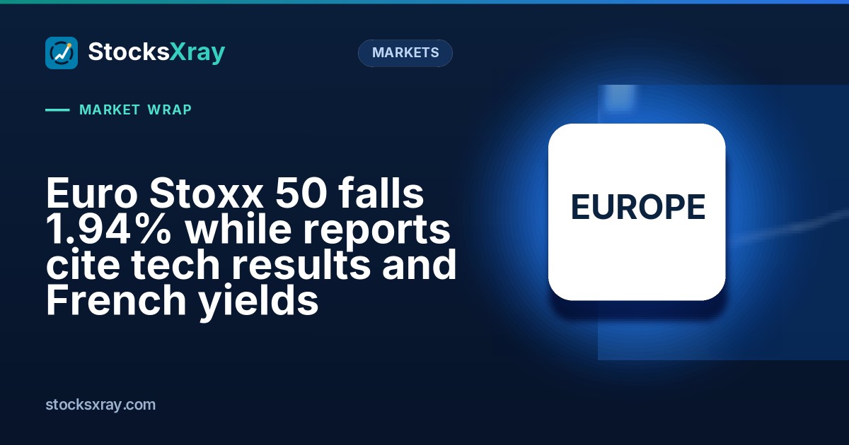 Euro Stoxx 50 falls 1.94% while reports cite tech results and French yields