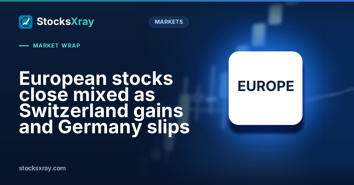 European stocks close mixed as Switzerland gains and Germany slips