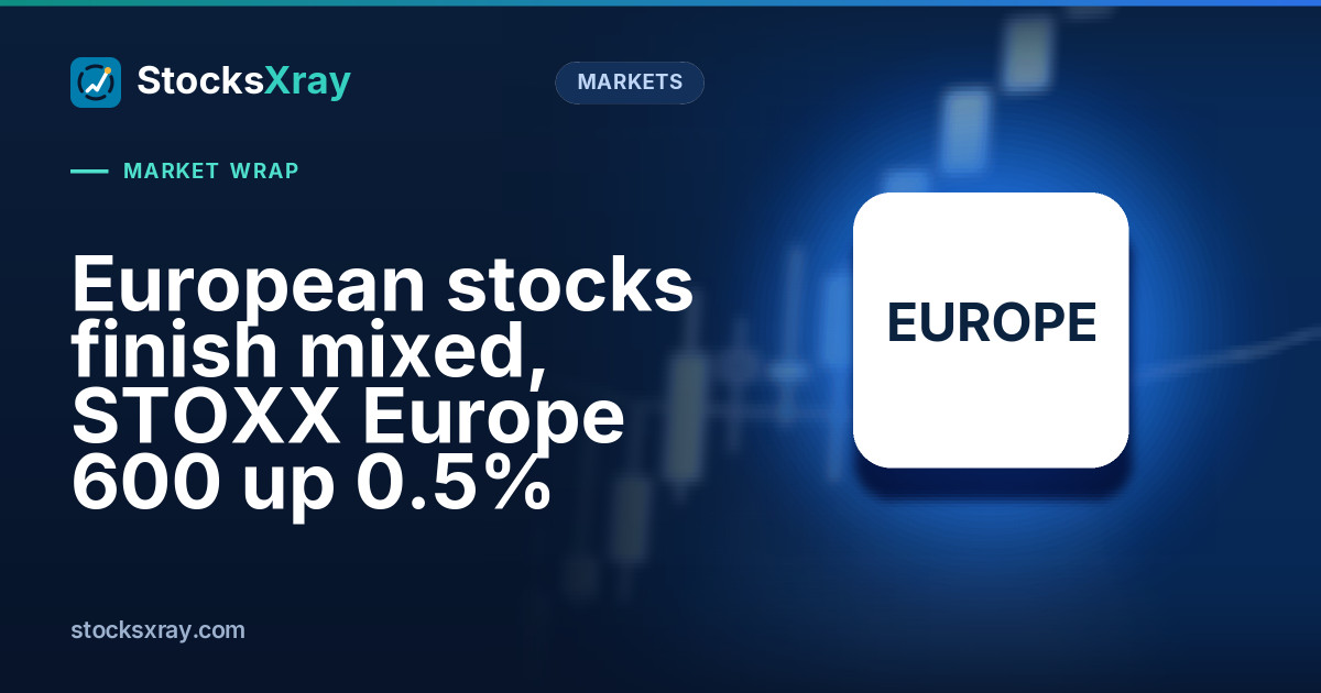 European stocks finish mixed, STOXX Europe 600 up 0.5%